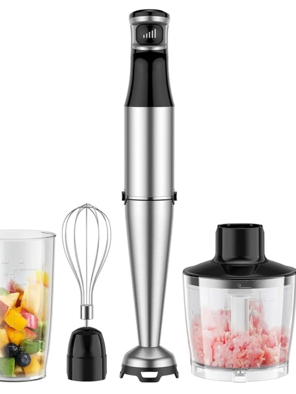 Source Unknown Silver and Black Handheld Immersion Blender with Whisk & Chopper